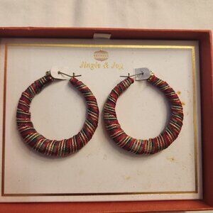 New In Box Jingle & Joy Christmas Hoop Earrings Red Green Gold